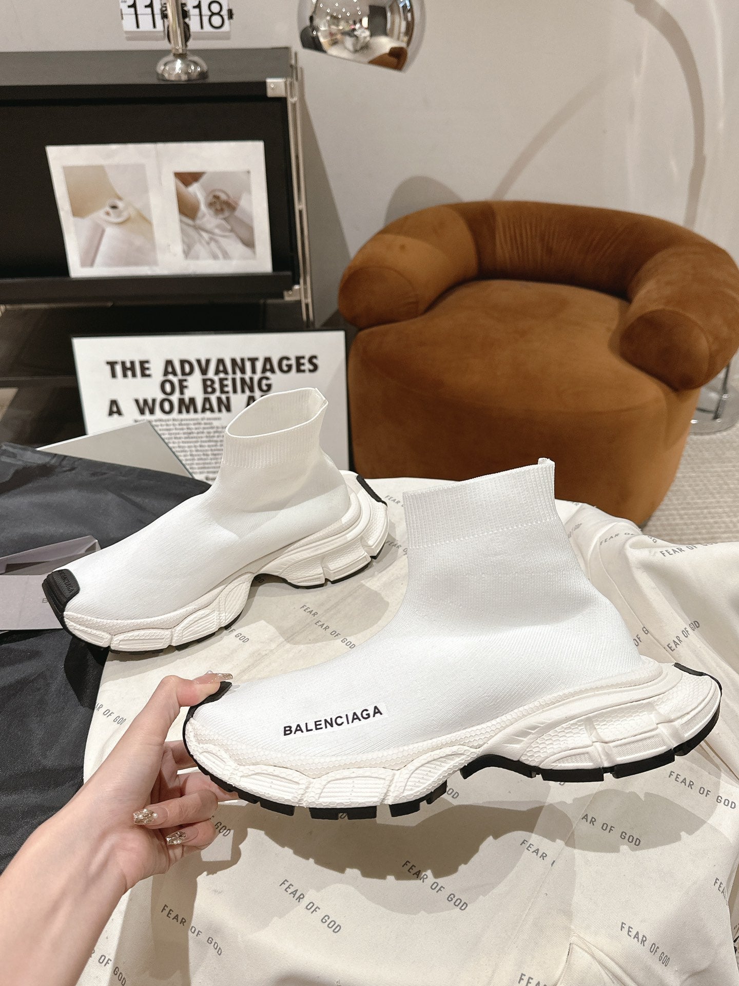 BALENCIAGA 25S SPEED TRAINER SNEAKERS 55 MM IN WHITE KNIT - 35