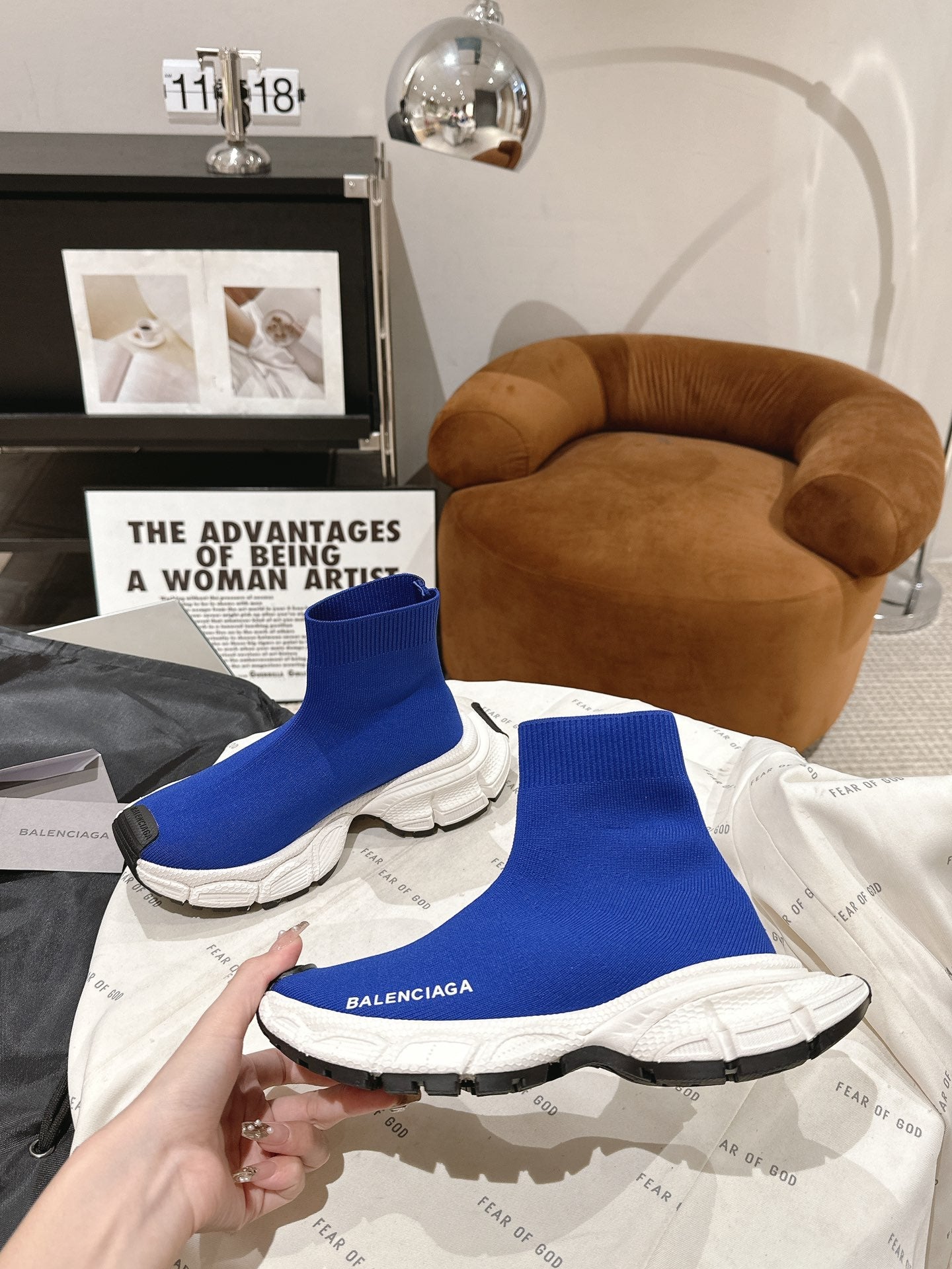 BALENCIAGA 25S SPEED TRAINER SNEAKERS 55 MM IN BLUE KNIT - 35