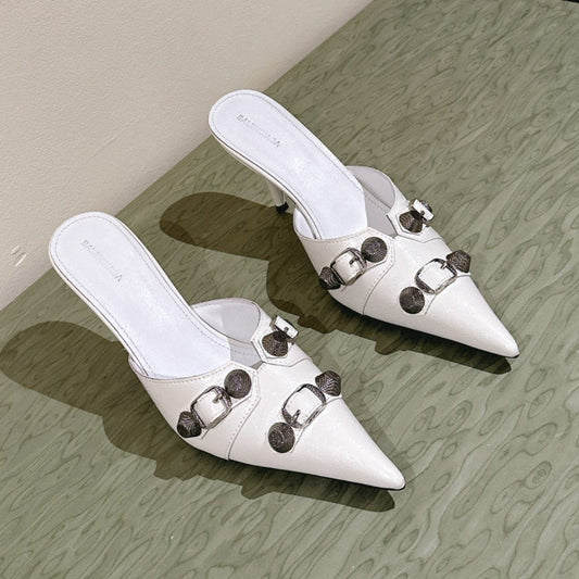 CAGOLE POINTED HIGH MULES IN WHITE SHINY CALFSKIN - 34