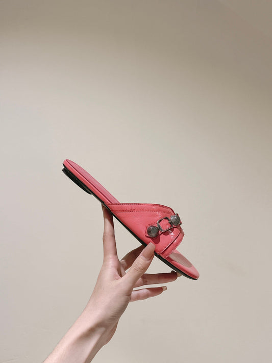 CAGOLE FLAT SANDALS IN ROMAN PINK WAX-OIL SHEEPSKIN - 34