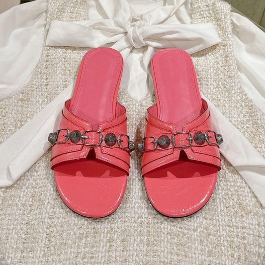 CAGOLE FLAT SANDALS IN ROMAN PINK WAX-OIL SHEEPSKIN - 34