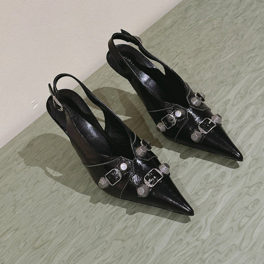 CAGOLE HIGH SLINGBACK IN BLACK GLOSSY CALFSKIN - 34