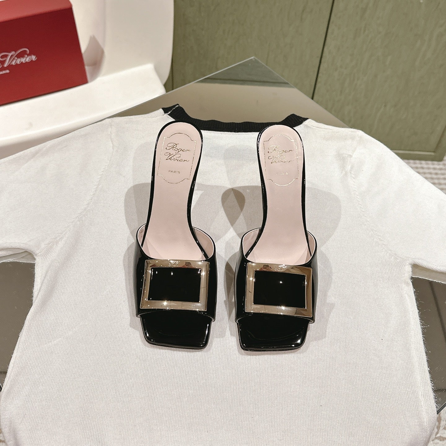 TRUMPET METALLIC MULES IN BLACK PATENT CALFSKIN - 34