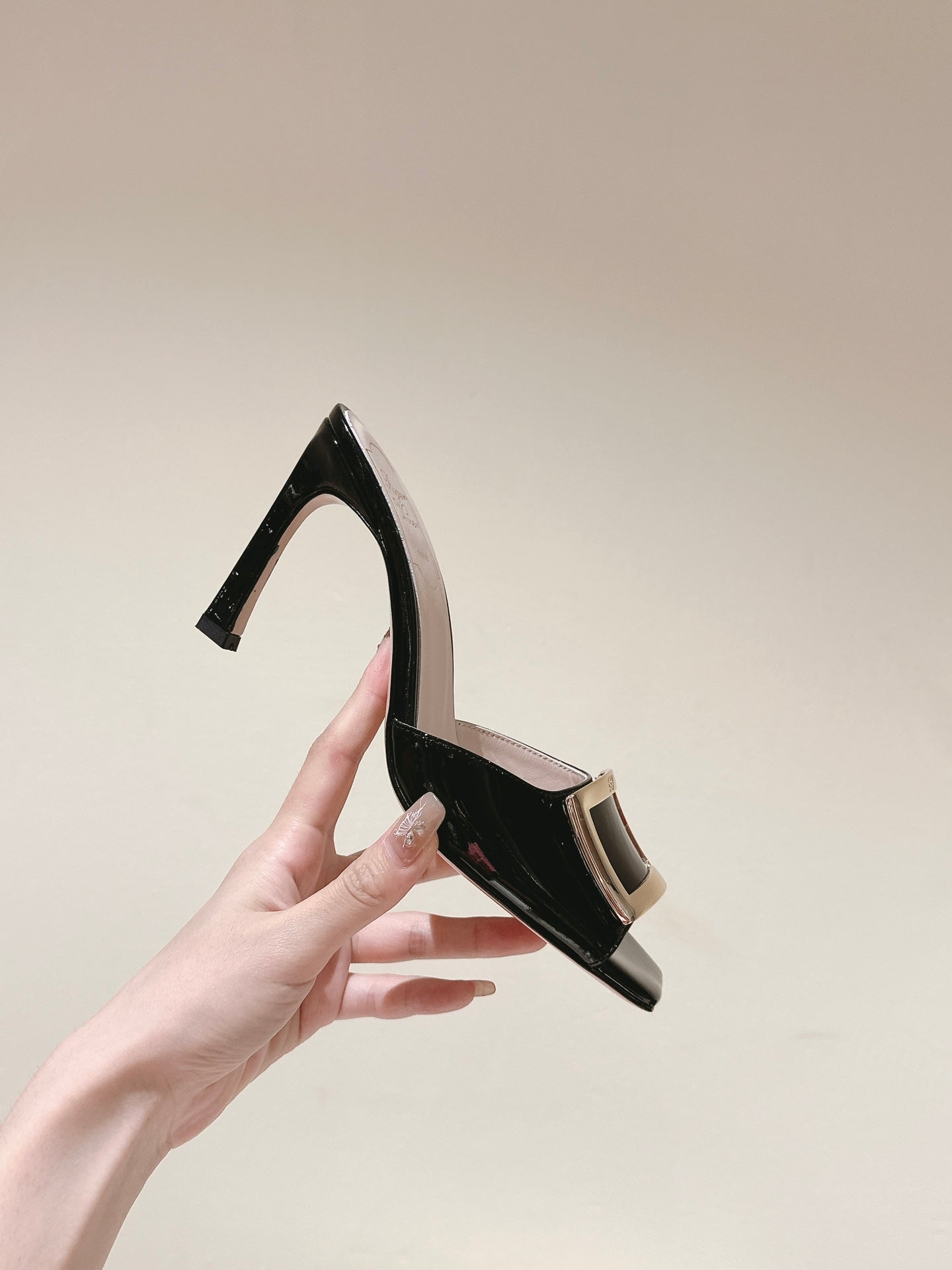 TRUMPET METALLIC MULES IN BLACK PATENT CALFSKIN - 34