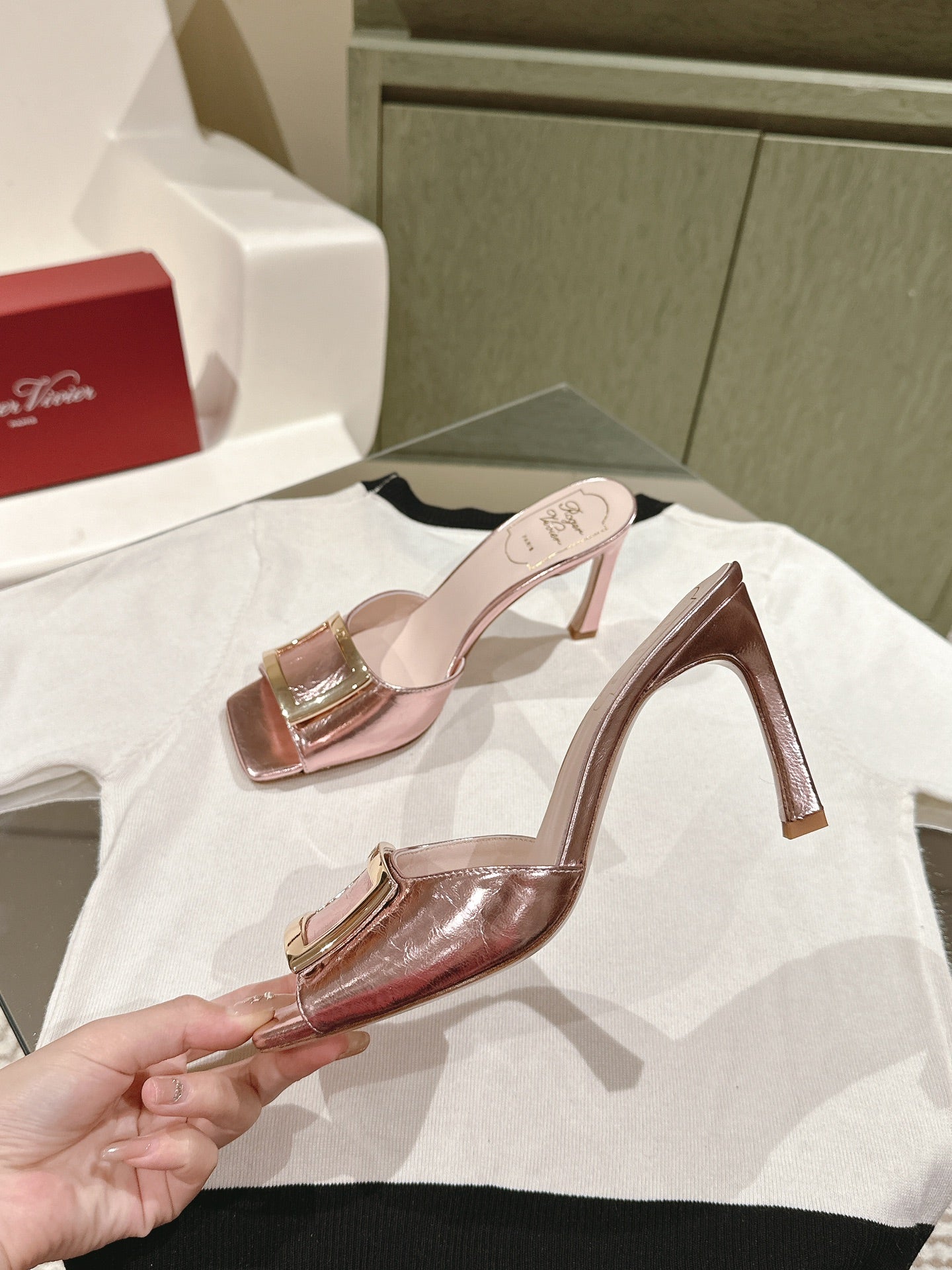 TRUMPET METALLIC MULES IN PINK PATENT CALFSKIN - 34