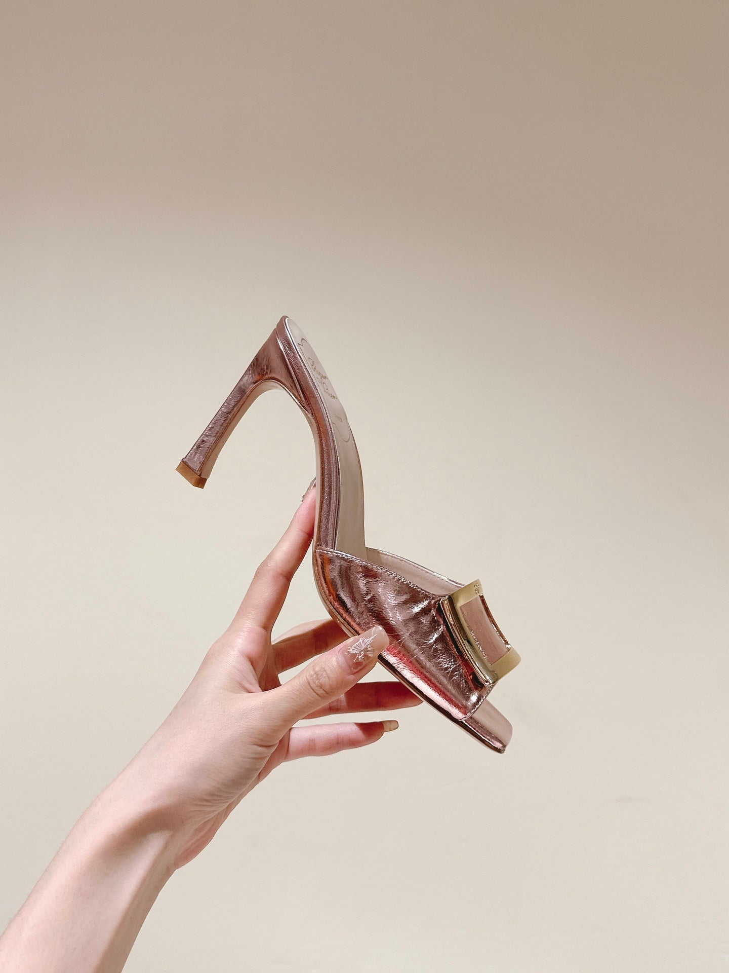 TRUMPET METALLIC MULES IN PINK PATENT CALFSKIN - 34