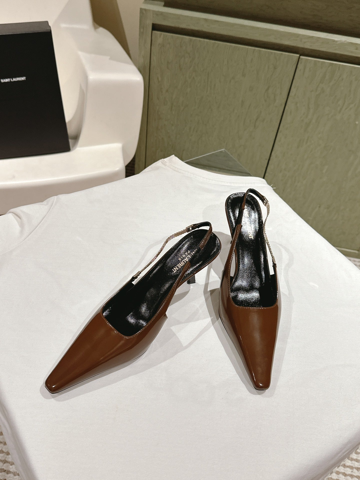 BLAKE SLINGBACK PUMPS 80 IN BROWN PATENT LEATHER - 35
