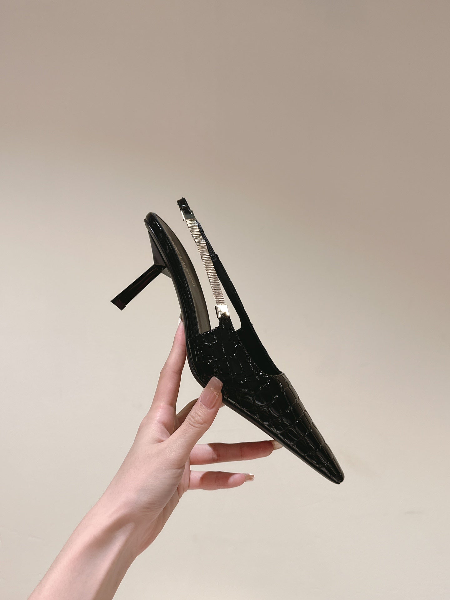 BLAKE SLINGBACK PUMPS 80 IN BLACK CROCODILE-EMBOSSED LEATHER - 35
