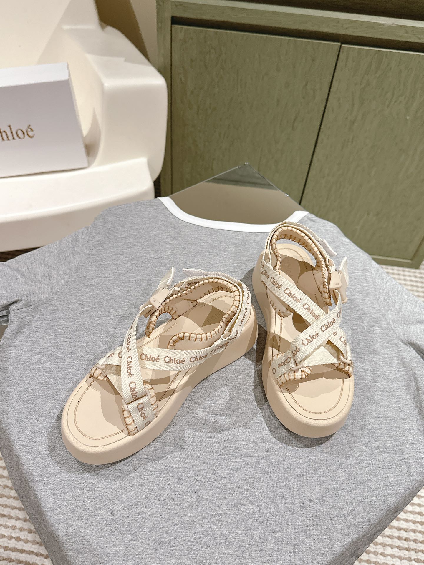 CHLOÉ 26S SANDALS IN BEIGE LAMBSKIN AND CANVAS