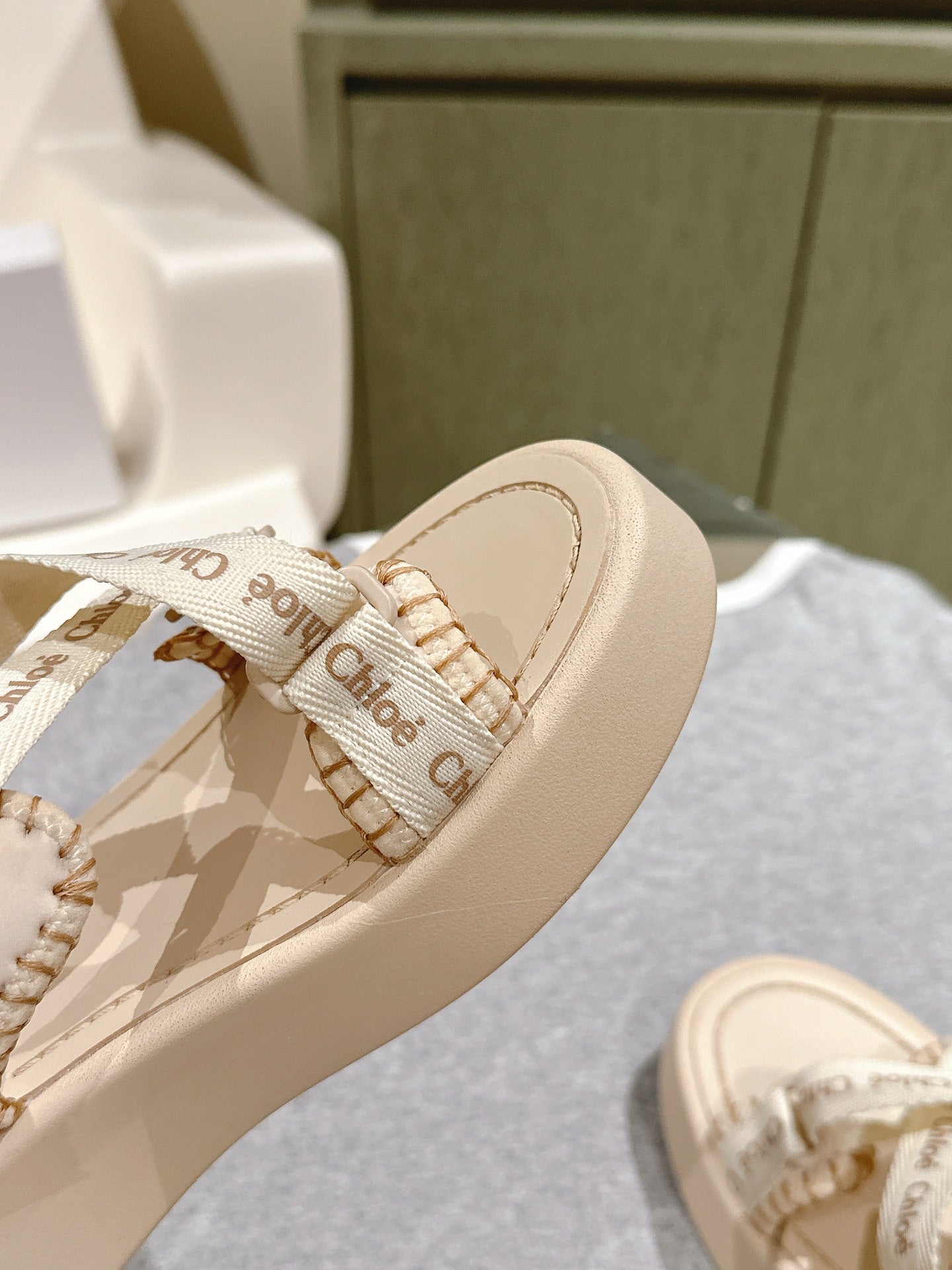 CHLOÉ 26S SANDALS IN BEIGE LAMBSKIN AND CANVAS