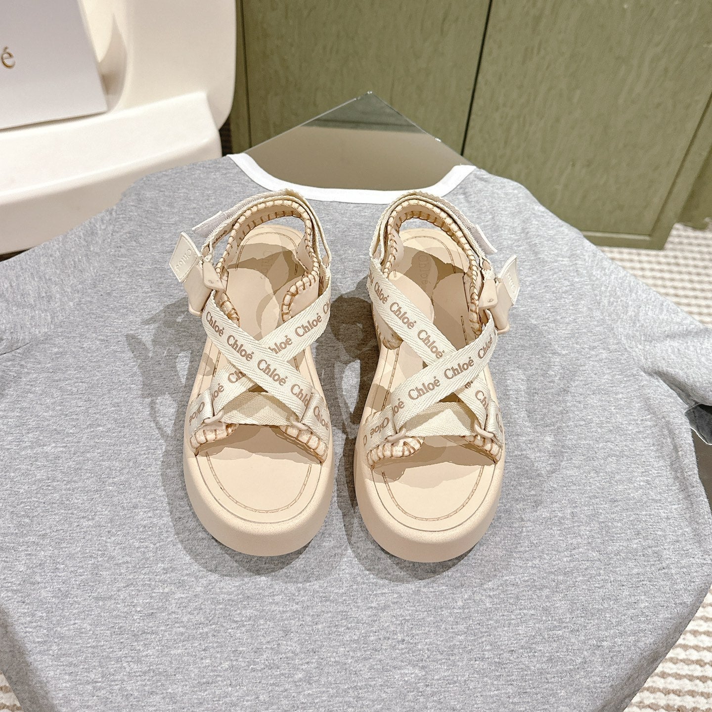 CHLOÉ 26S SANDALS IN BEIGE LAMBSKIN AND CANVAS