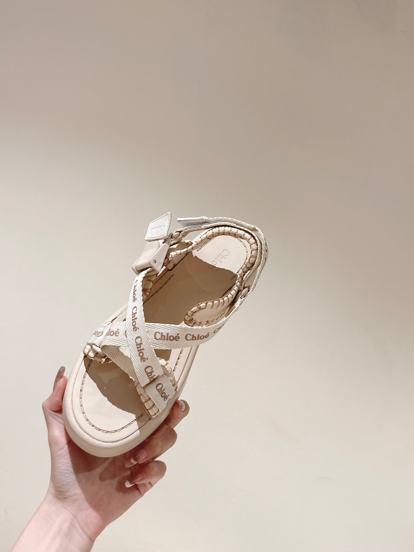 CHLOÉ 26S SANDALS IN BEIGE LAMBSKIN AND CANVAS