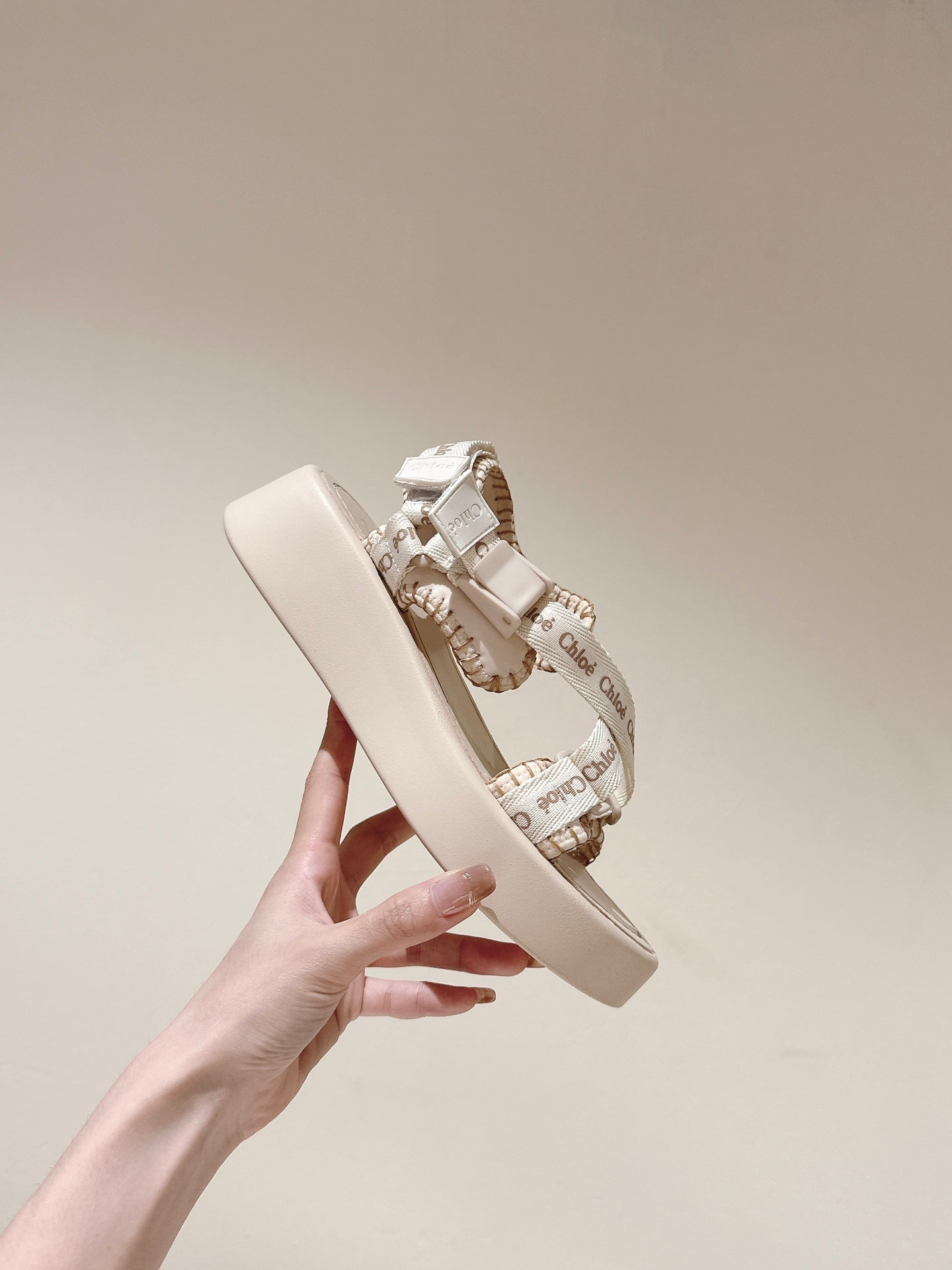 CHLOÉ 26S SANDALS IN BEIGE LAMBSKIN AND CANVAS