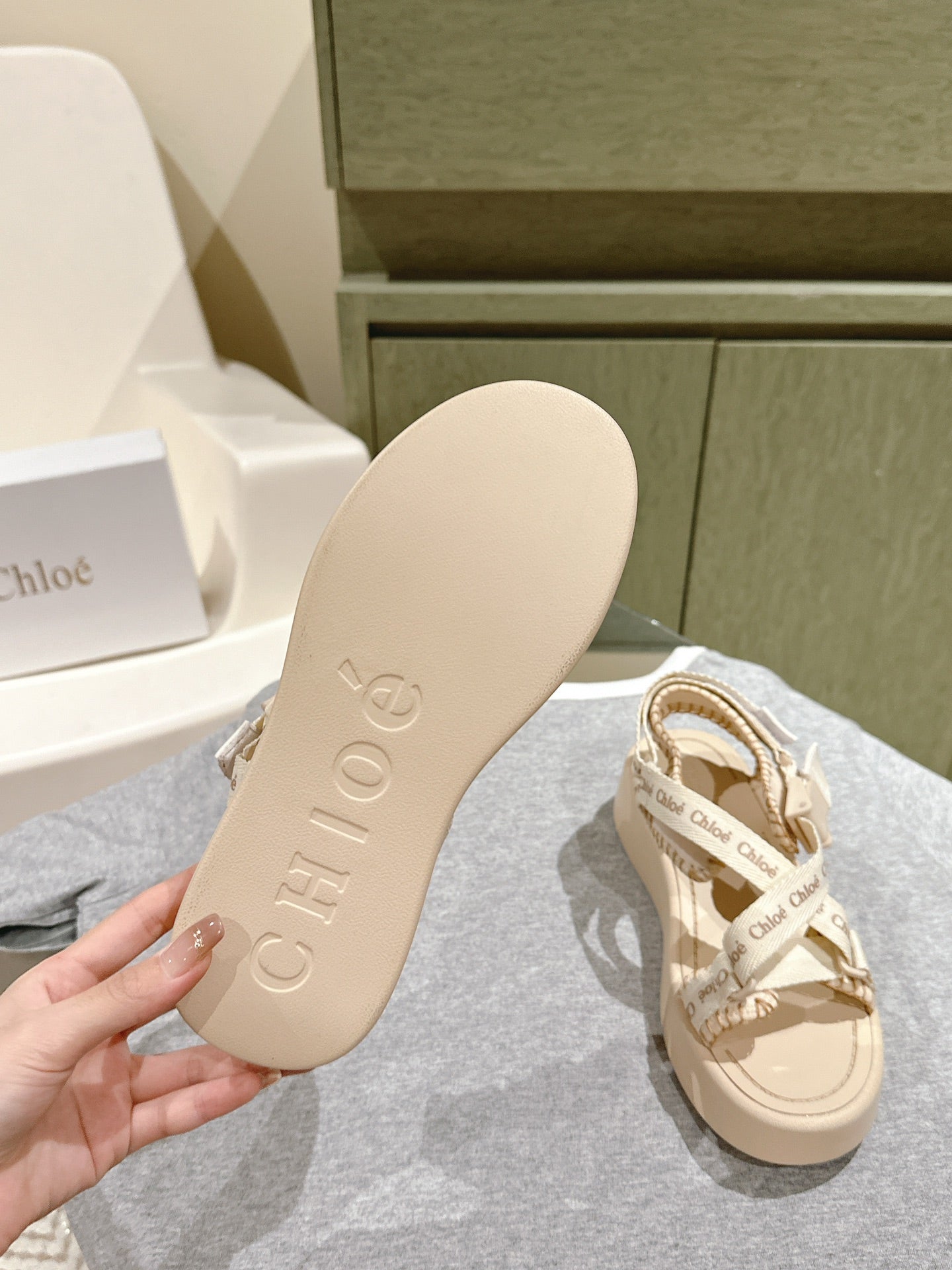 CHLOÉ 26S SANDALS IN BEIGE LAMBSKIN AND CANVAS