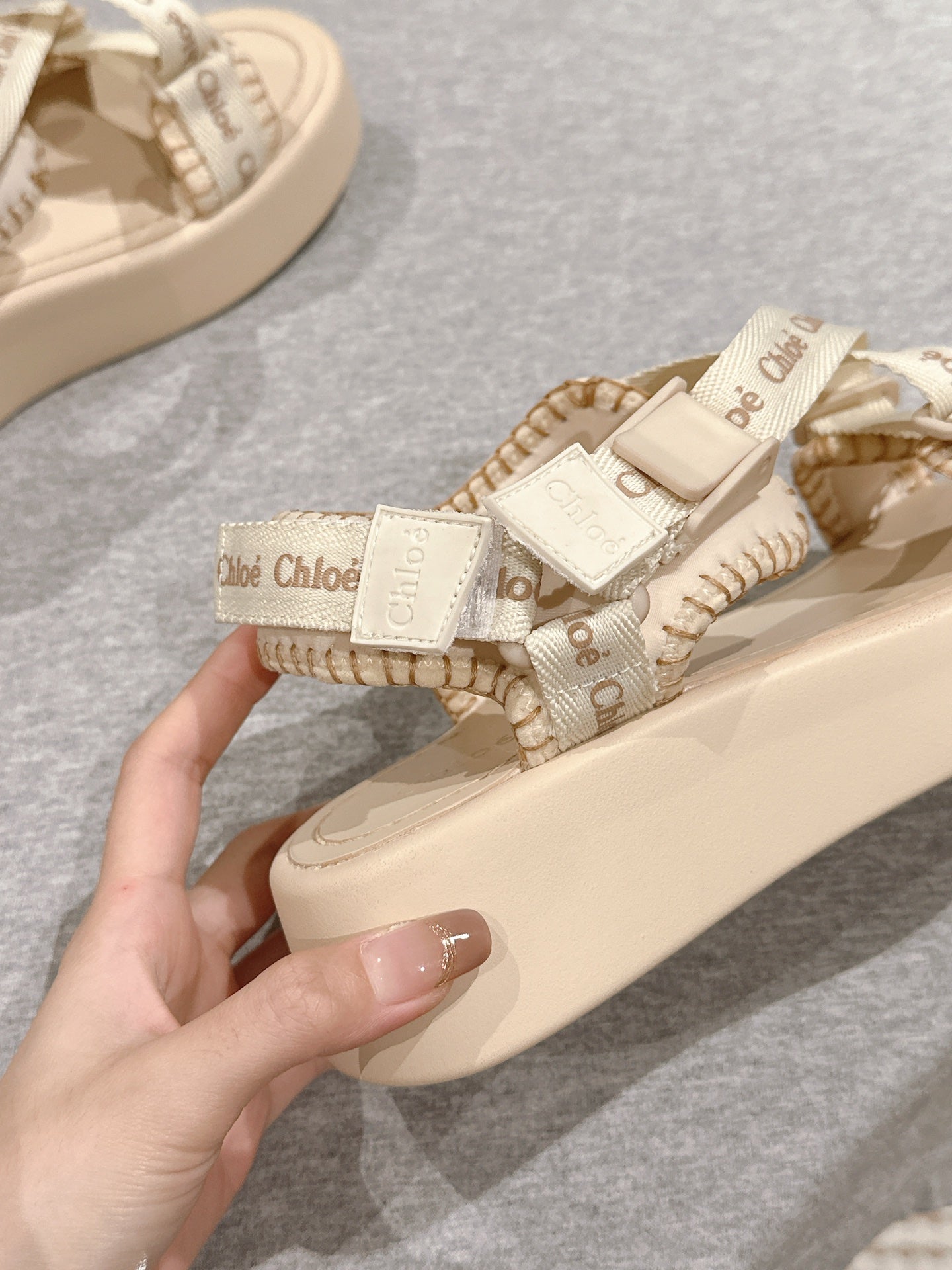 CHLOÉ 26S SANDALS IN BEIGE LAMBSKIN AND CANVAS