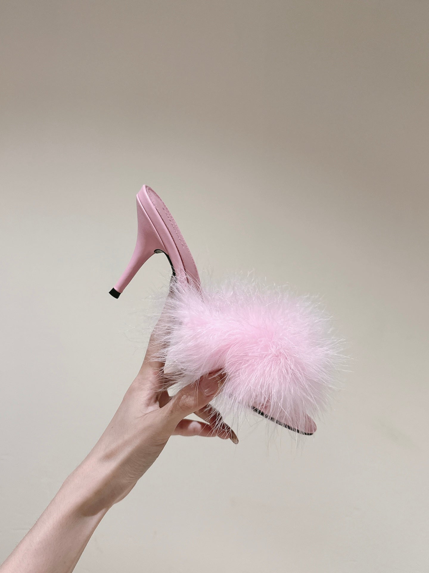 BALENCIAGA 25S HIGH-HEELED SANDALS 85 MM IN PINK FAUX FUR AND PU - 35
