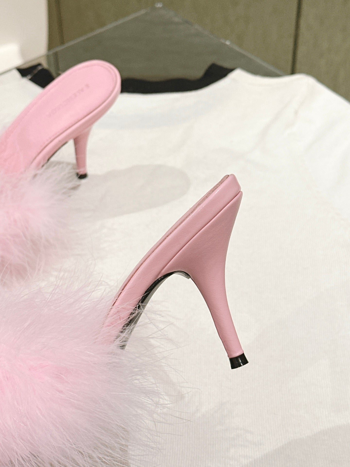 BALENCIAGA 25S HIGH-HEELED SANDALS 85 MM IN PINK FAUX FUR AND PU - 35