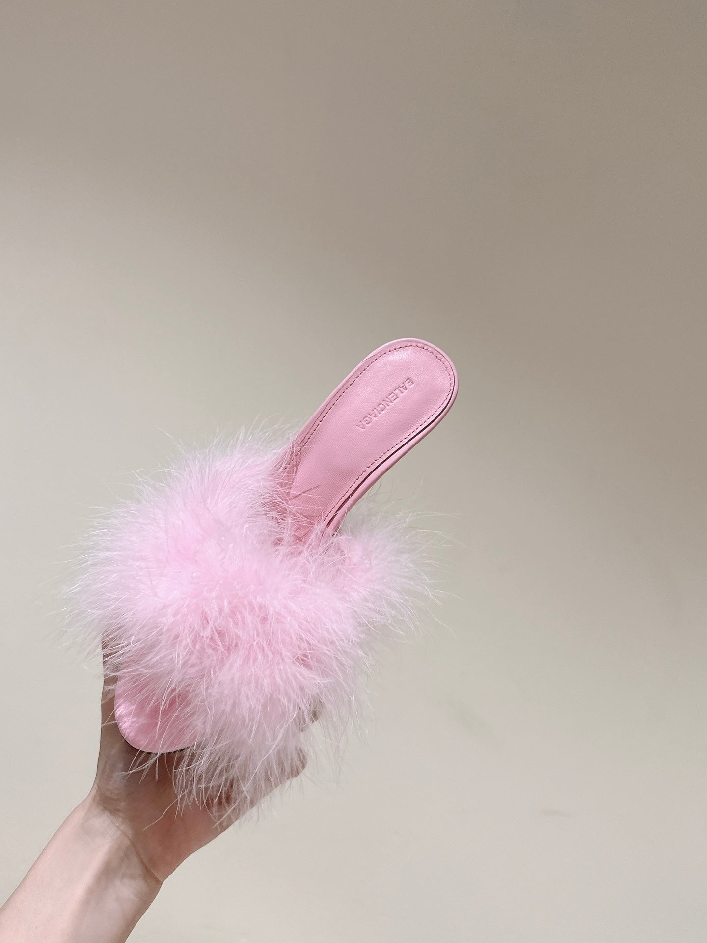 BALENCIAGA 25S HIGH-HEELED SANDALS 85 MM IN PINK FAUX FUR AND PU - 35