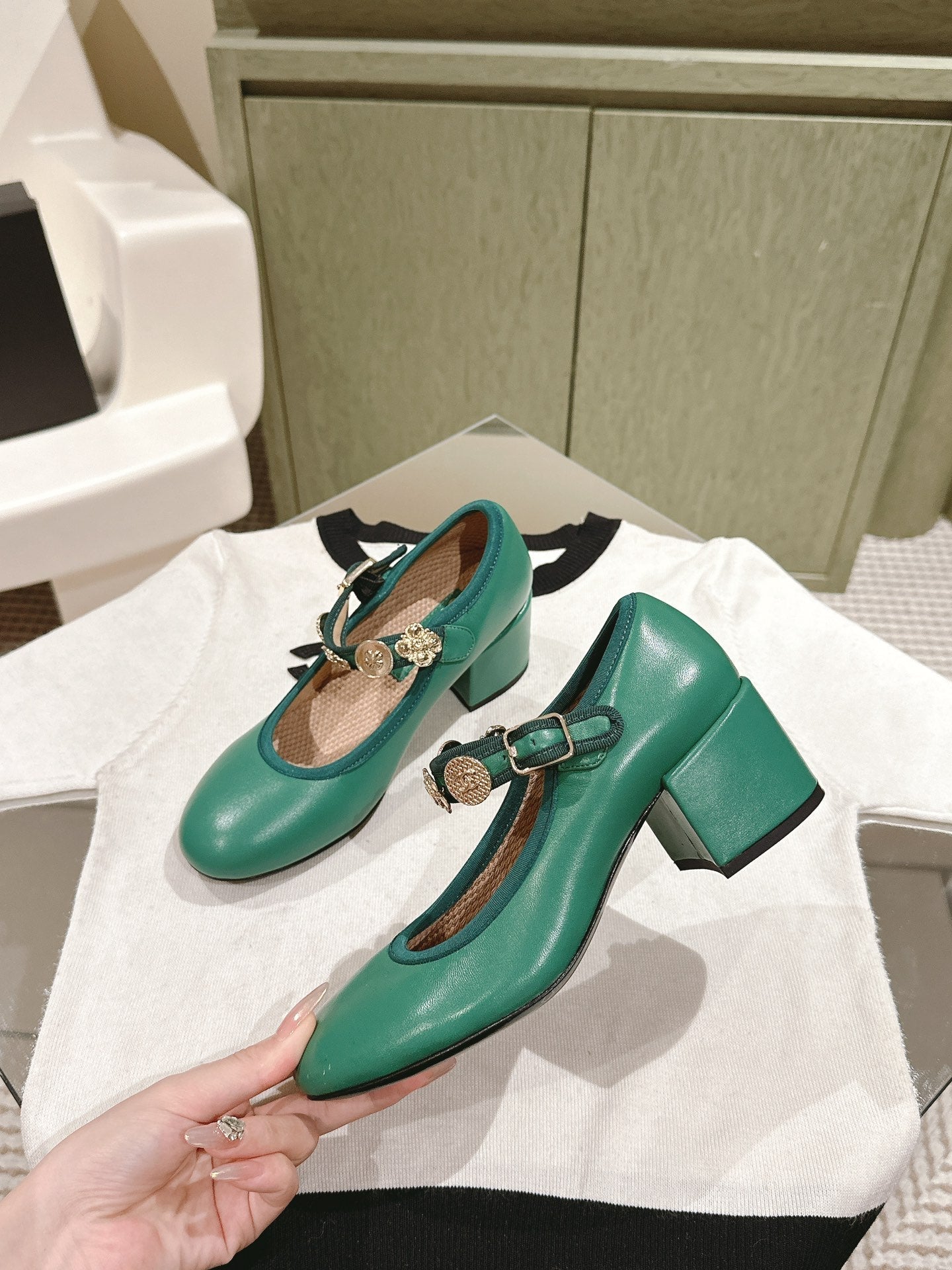 CC HIGH MARY JANE SEA GREEN LAMBSKIN - 35