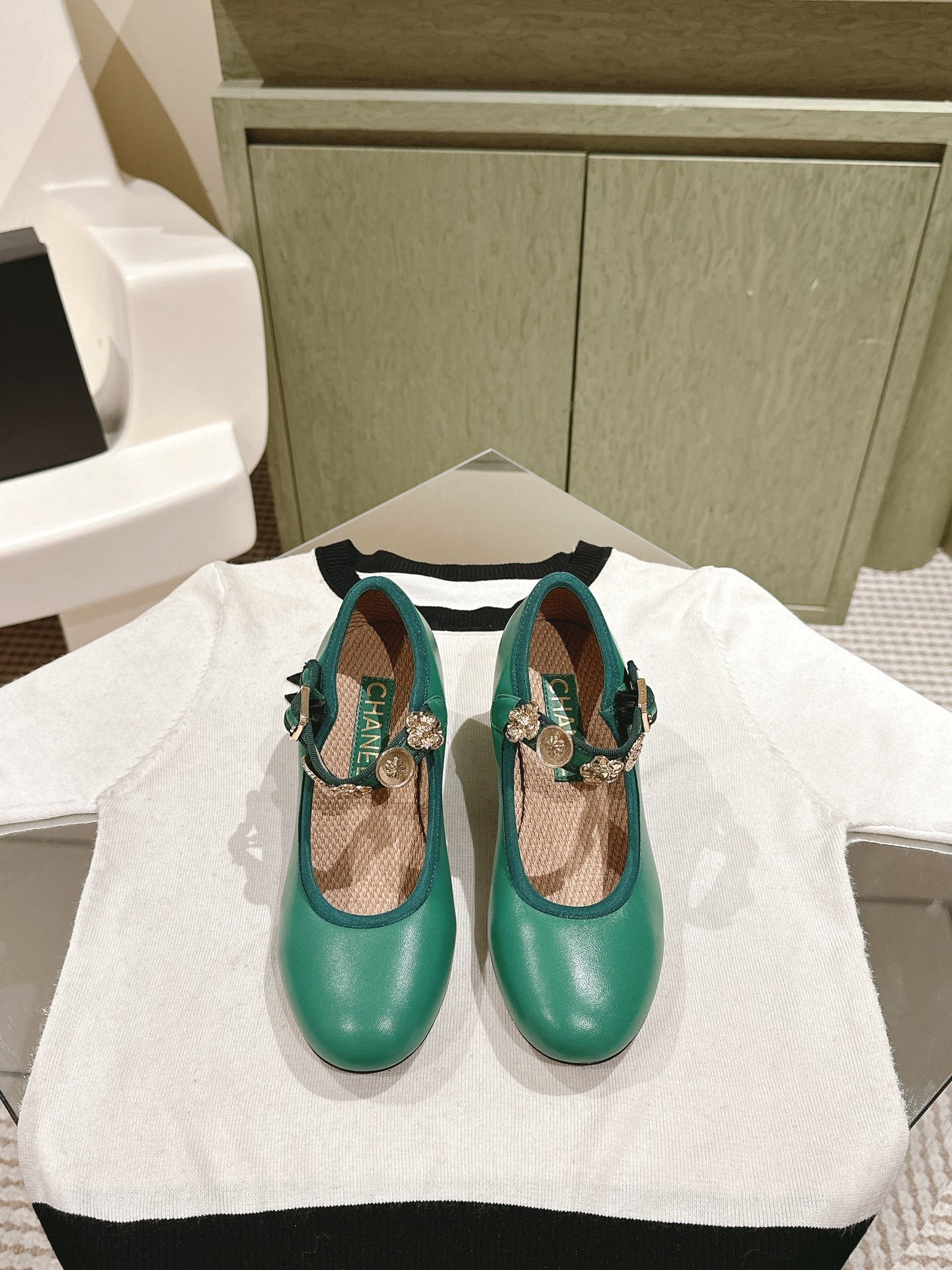 CC HIGH MARY JANE SEA GREEN LAMBSKIN - 35