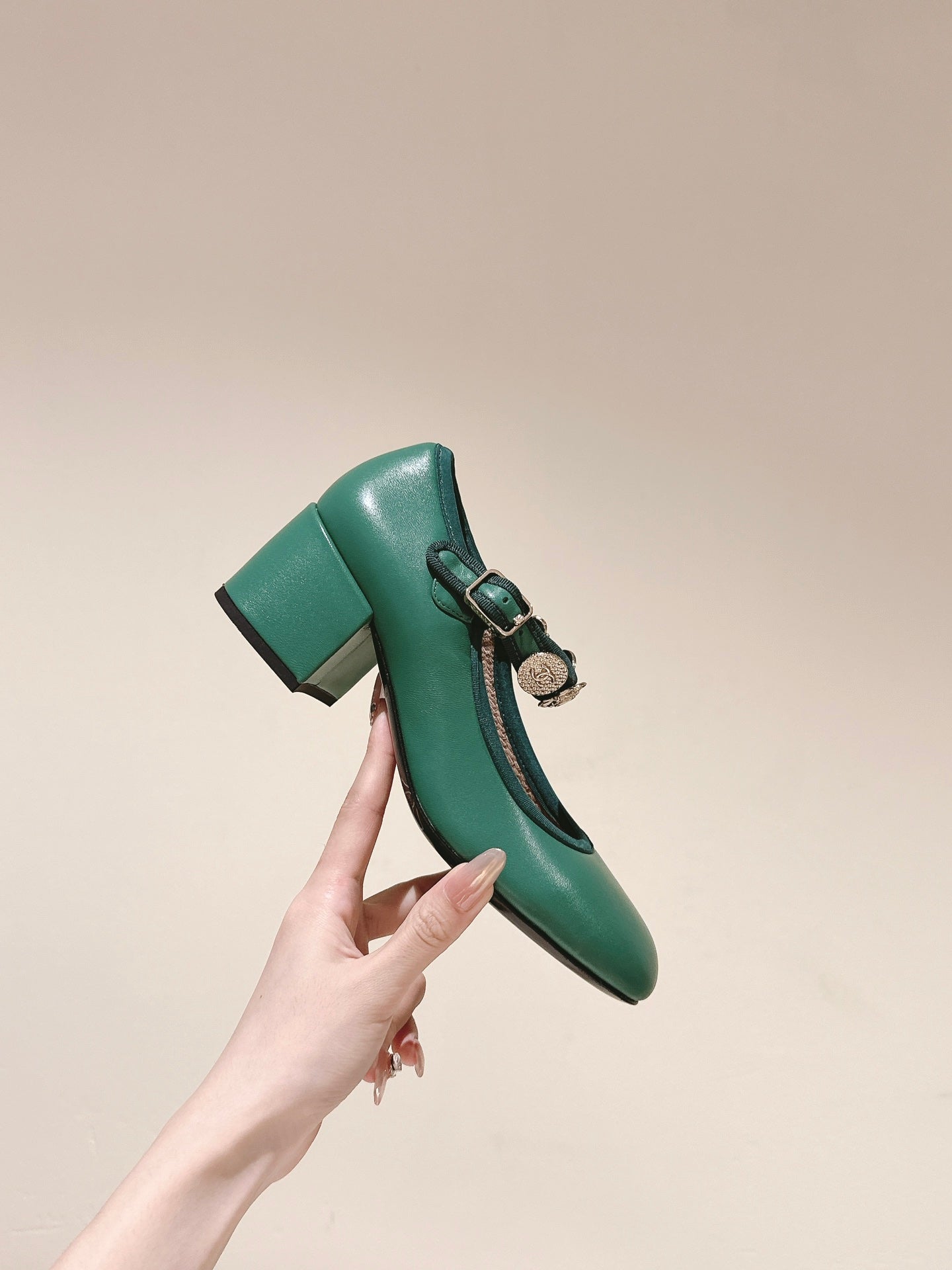 CC HIGH MARY JANE SEA GREEN LAMBSKIN - 35