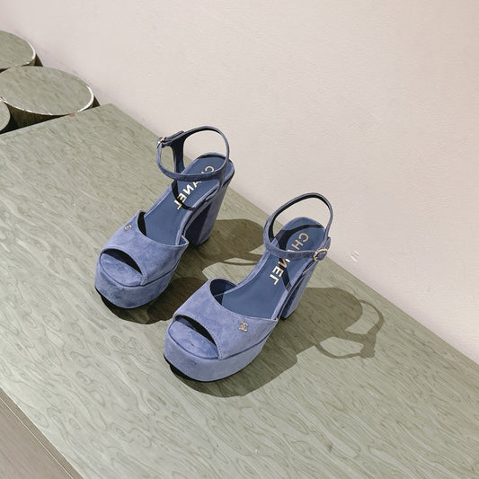 CC HIGH SANDAL SAPHIRE BLUE SUEDE CALFSKIN - 35