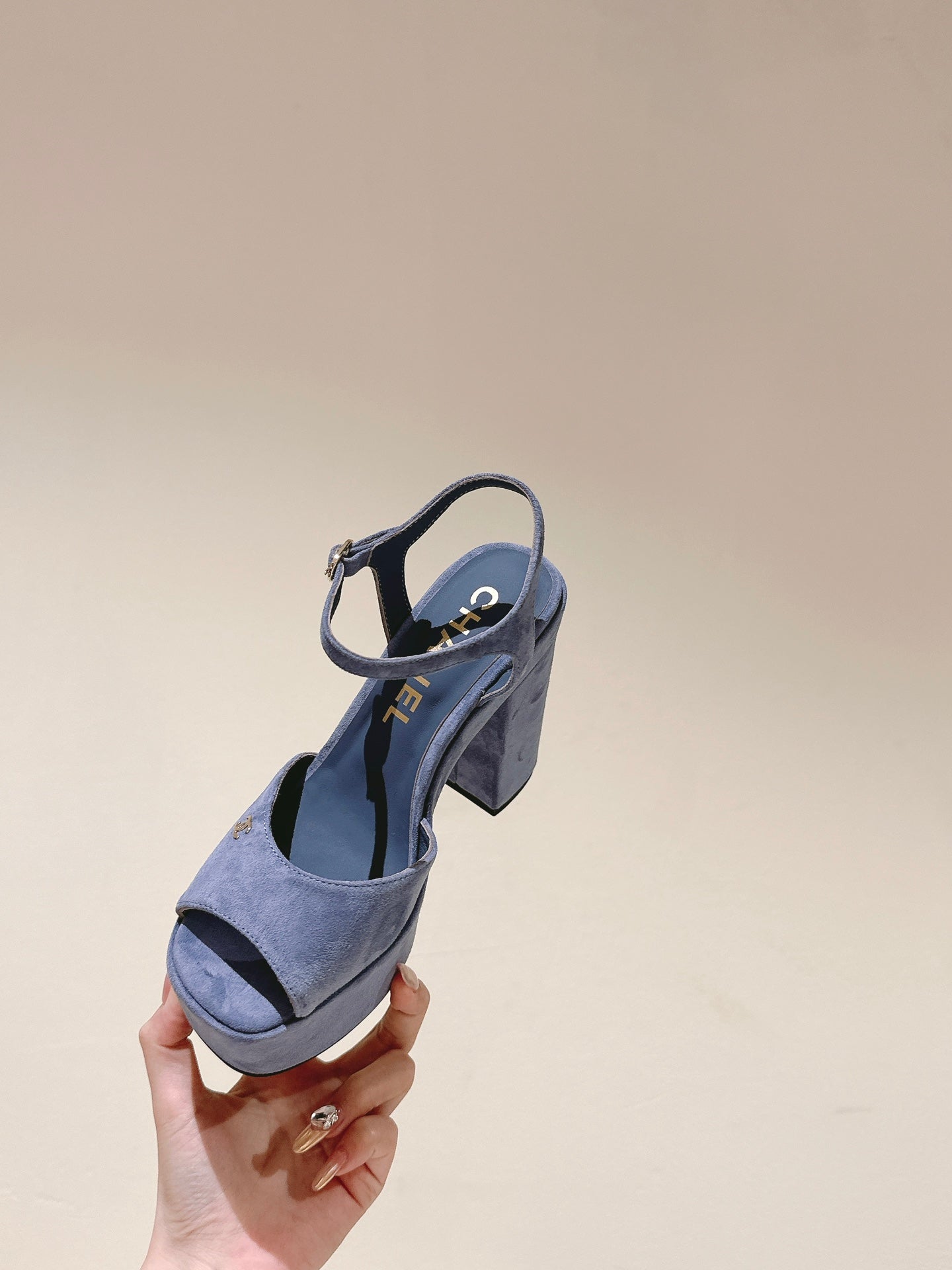 CC HIGH SANDAL SAPHIRE BLUE SUEDE CALFSKIN - 35