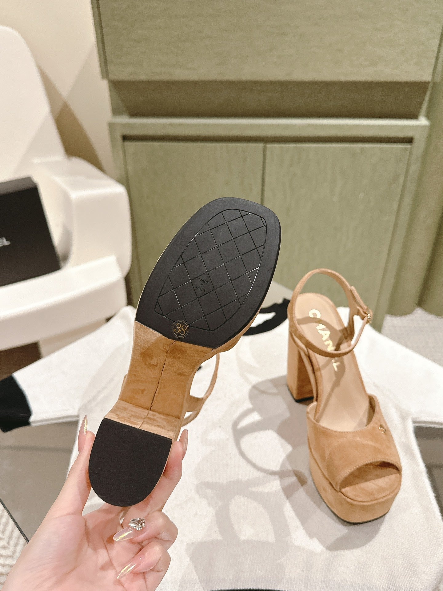 CC HIGH SANDAL PEACH PINK SUEDE CALFSKIN - 35