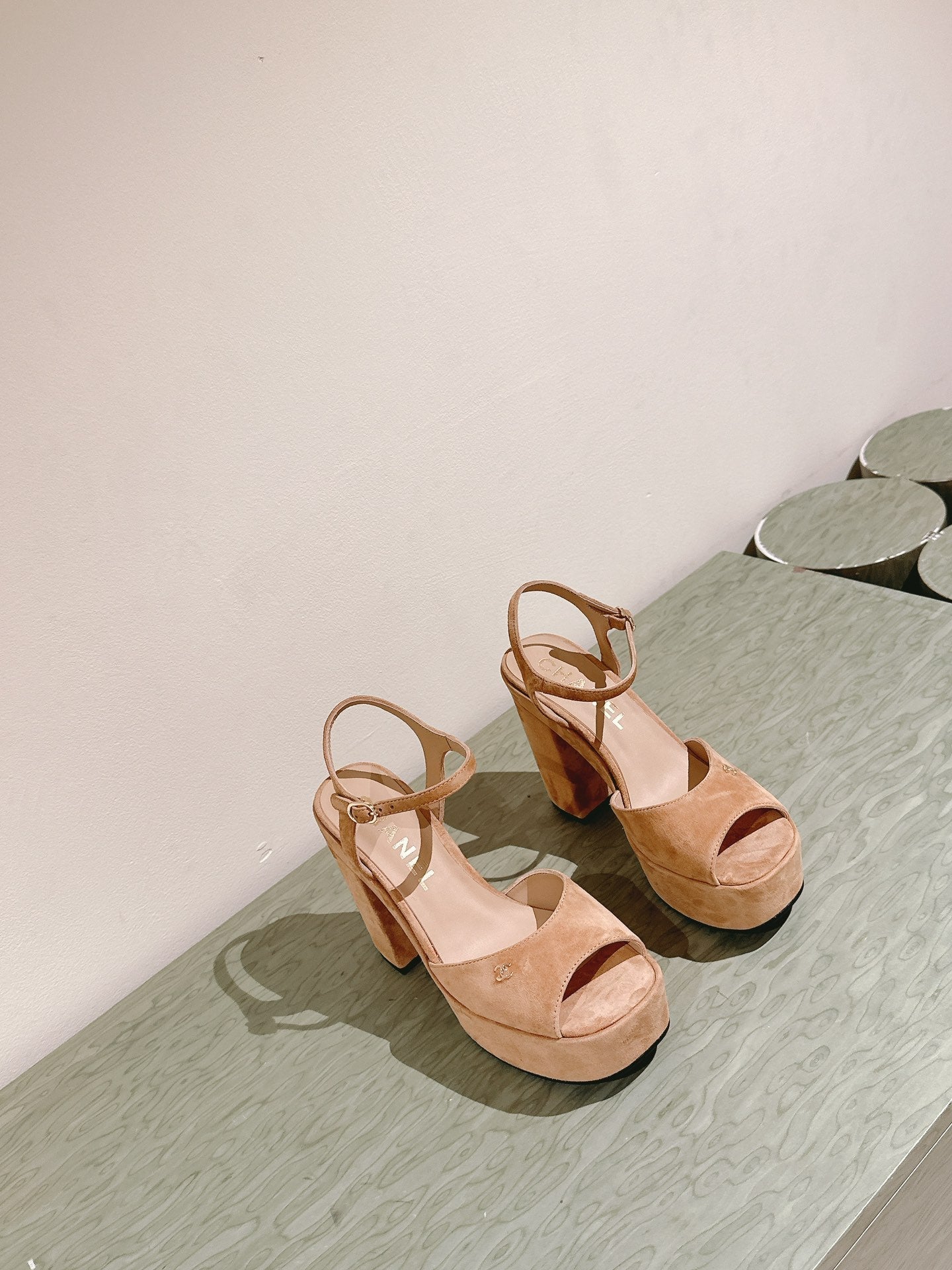 CC HIGH SANDAL PEACH PINK SUEDE CALFSKIN - 35