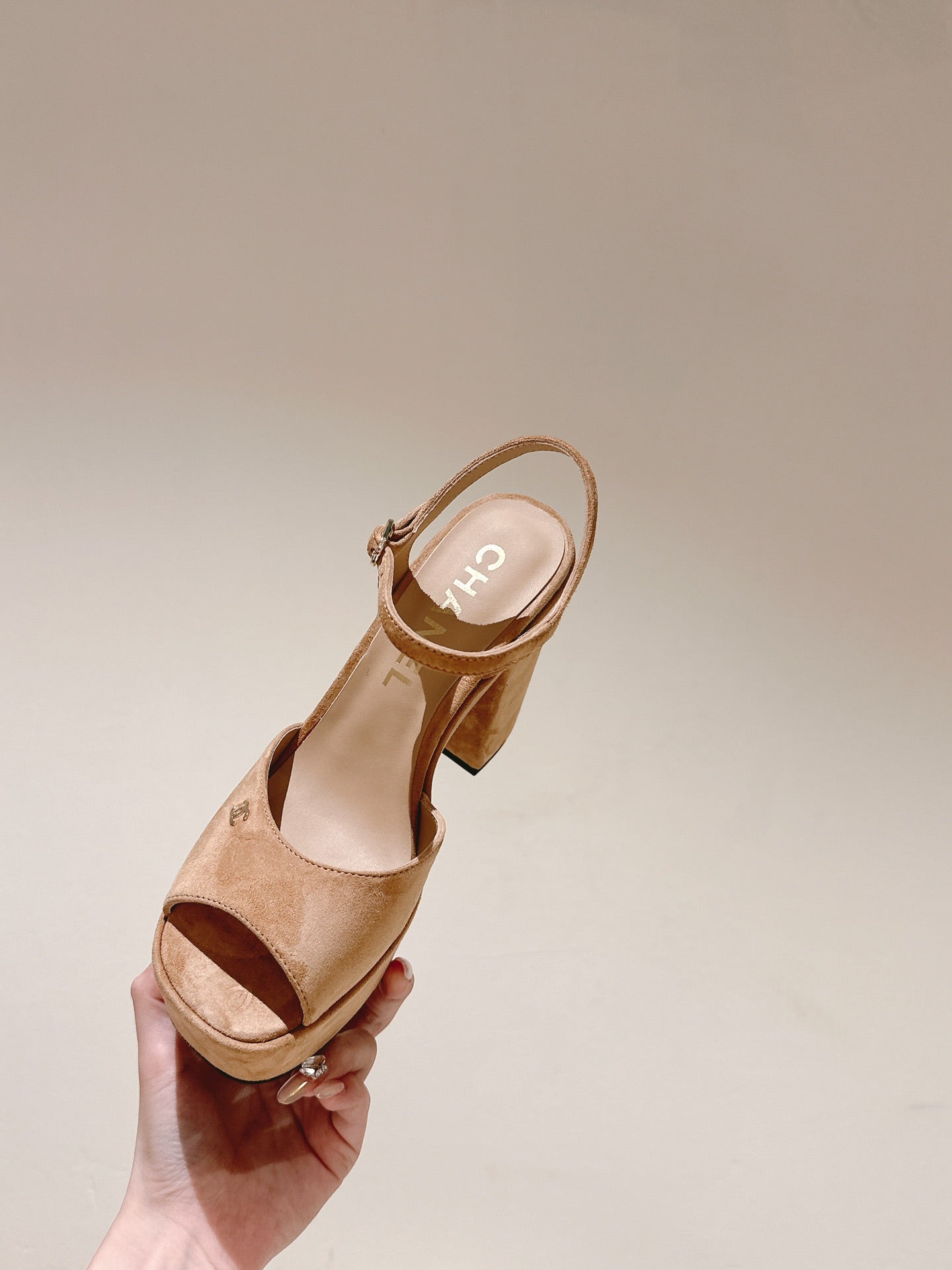 CC HIGH SANDAL PEACH PINK SUEDE CALFSKIN - 35