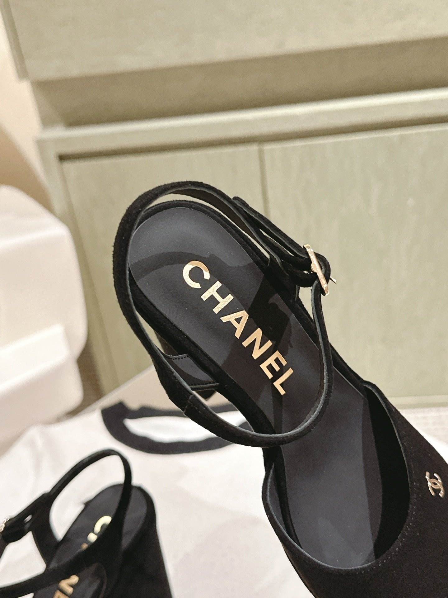 CC HIGH SANDAL BLACK SUEDE CALFSKIN - 35