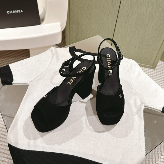 CC HIGH SANDAL BLACK SUEDE CALFSKIN - 35