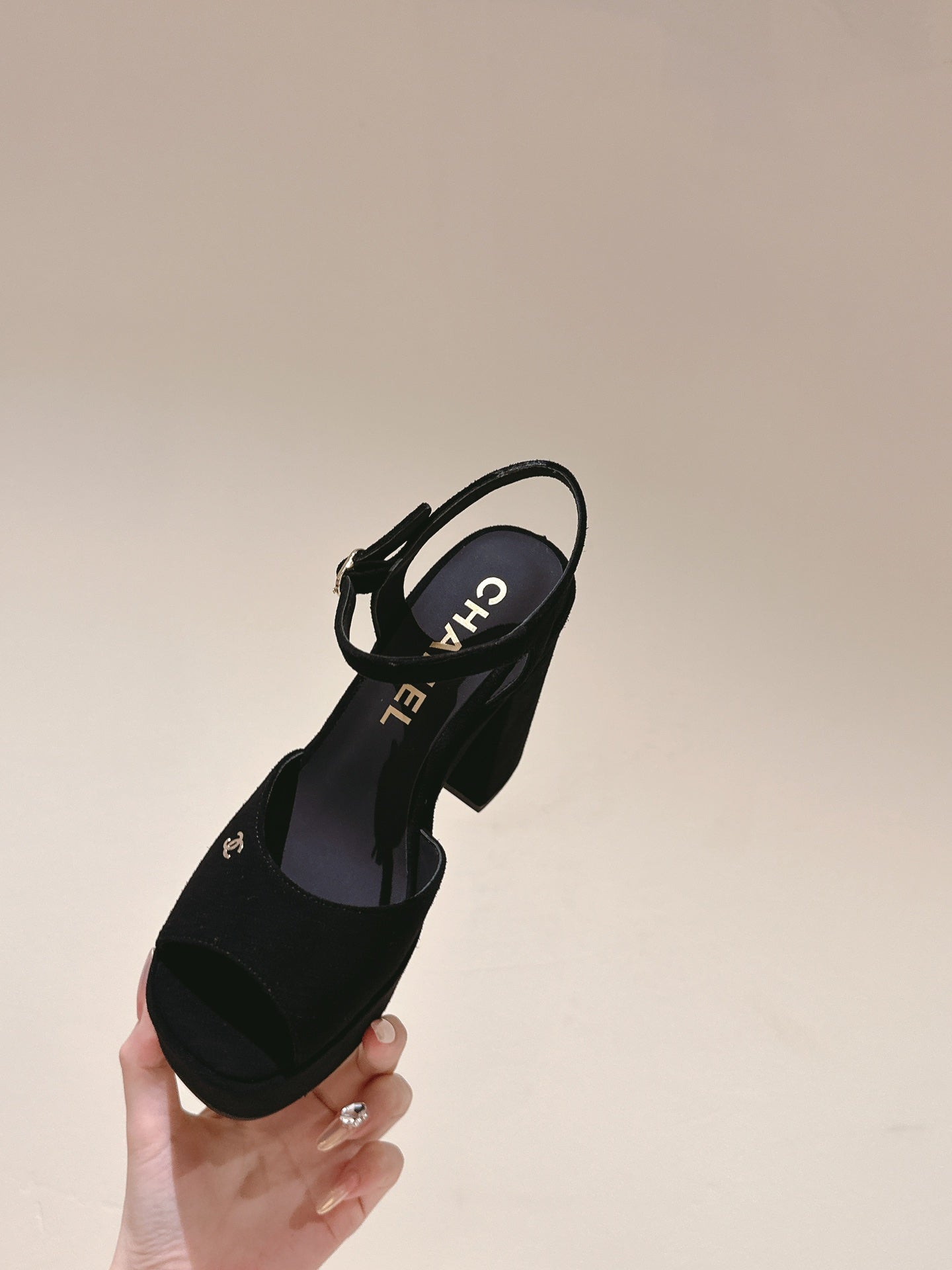 CC HIGH SANDAL BLACK SUEDE CALFSKIN - 35