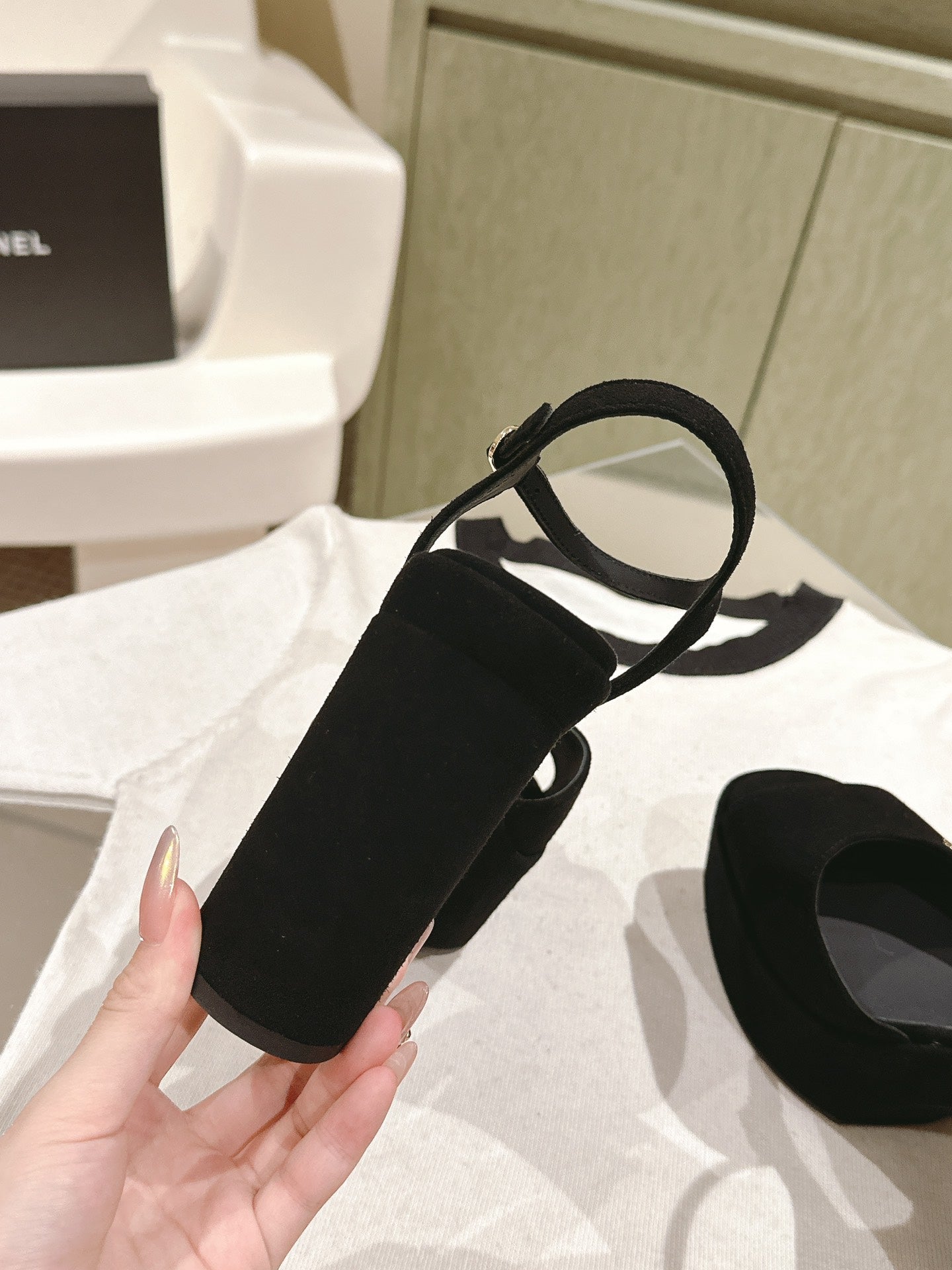 CC HIGH SANDAL BLACK SUEDE CALFSKIN - 35