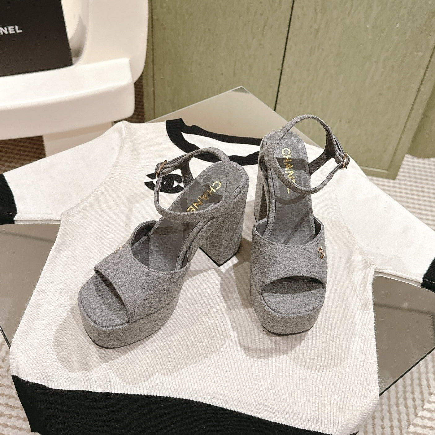 CC HIGH SANDAL GREY SUEDE CALFSKIN - 35