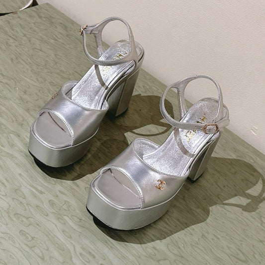 CC HIGH SANDAL SILVER CALFSKIN - 35