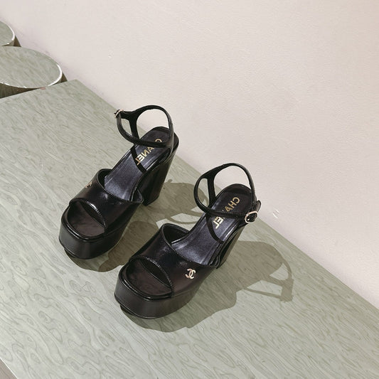 CC HIGH SANDAL BLACK CALFSKIN - 35