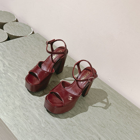 CC HIGH SANDAL WINE RED CALFSKIN - 35