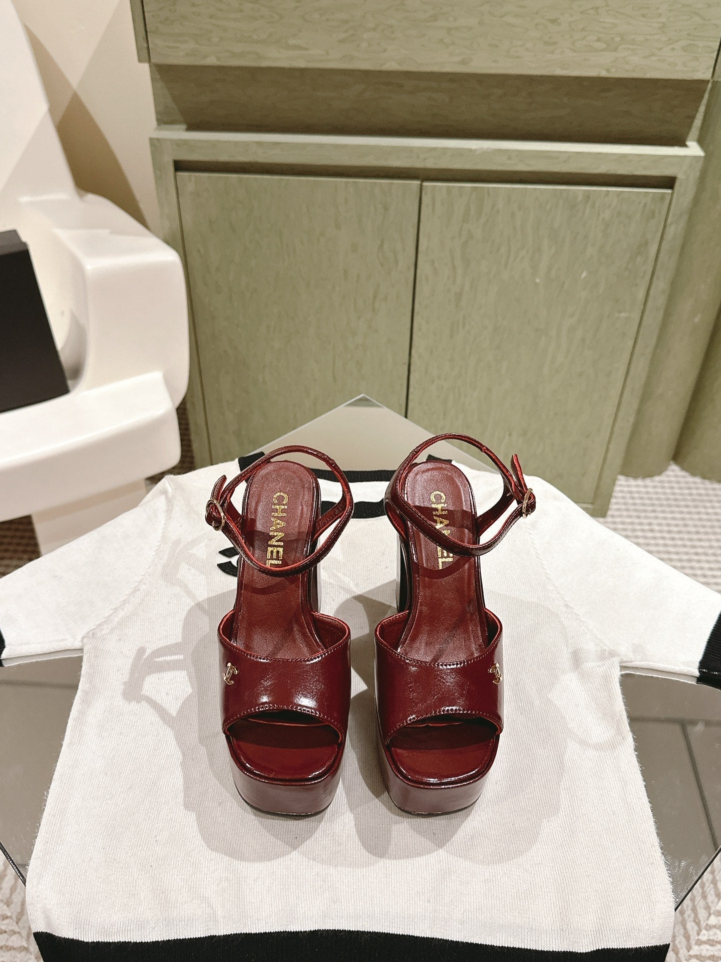 CC HIGH SANDAL WINE RED CALFSKIN - 35