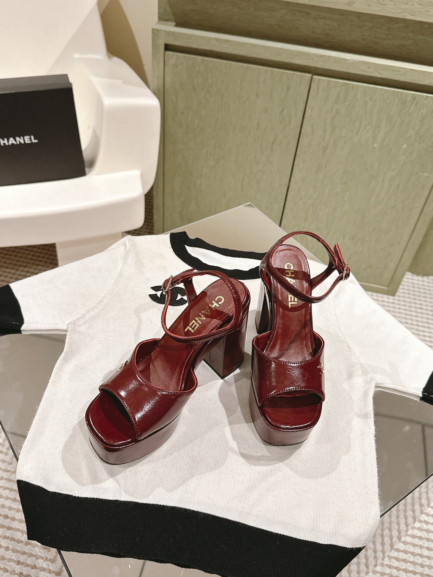 CC HIGH SANDAL WINE RED CALFSKIN - 35