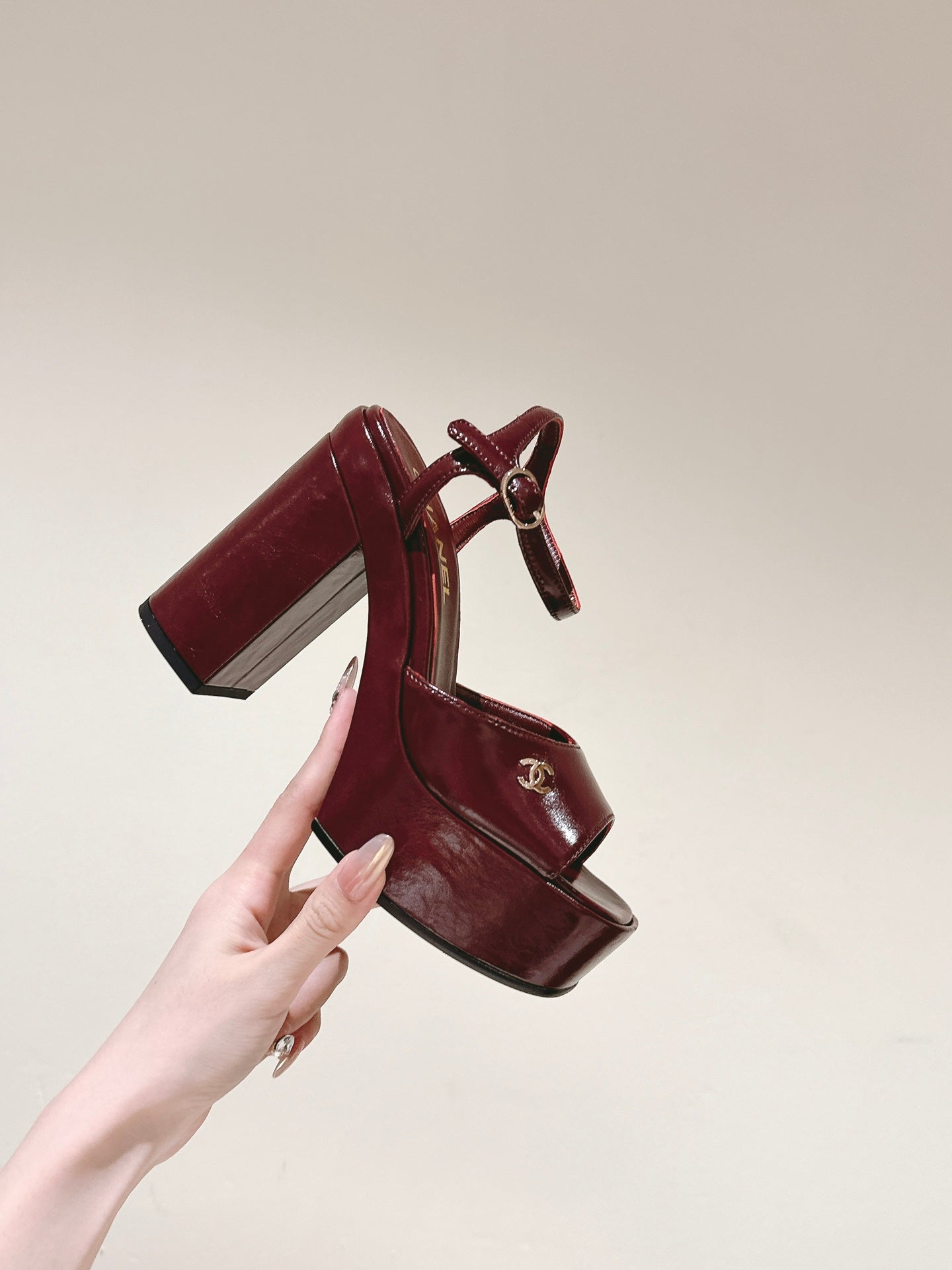 CC HIGH SANDAL WINE RED CALFSKIN - 35