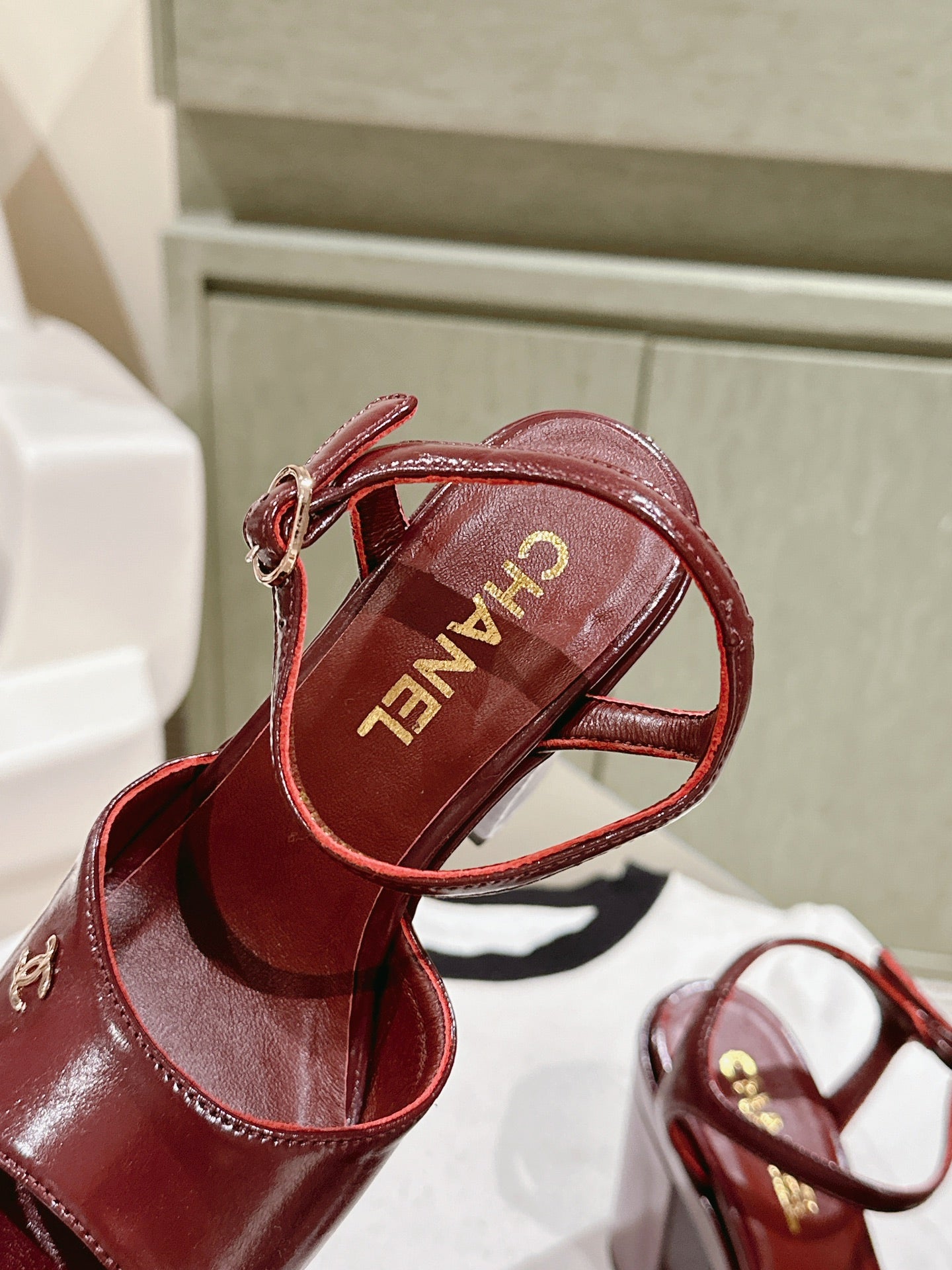 CC HIGH SANDAL WINE RED CALFSKIN - 35