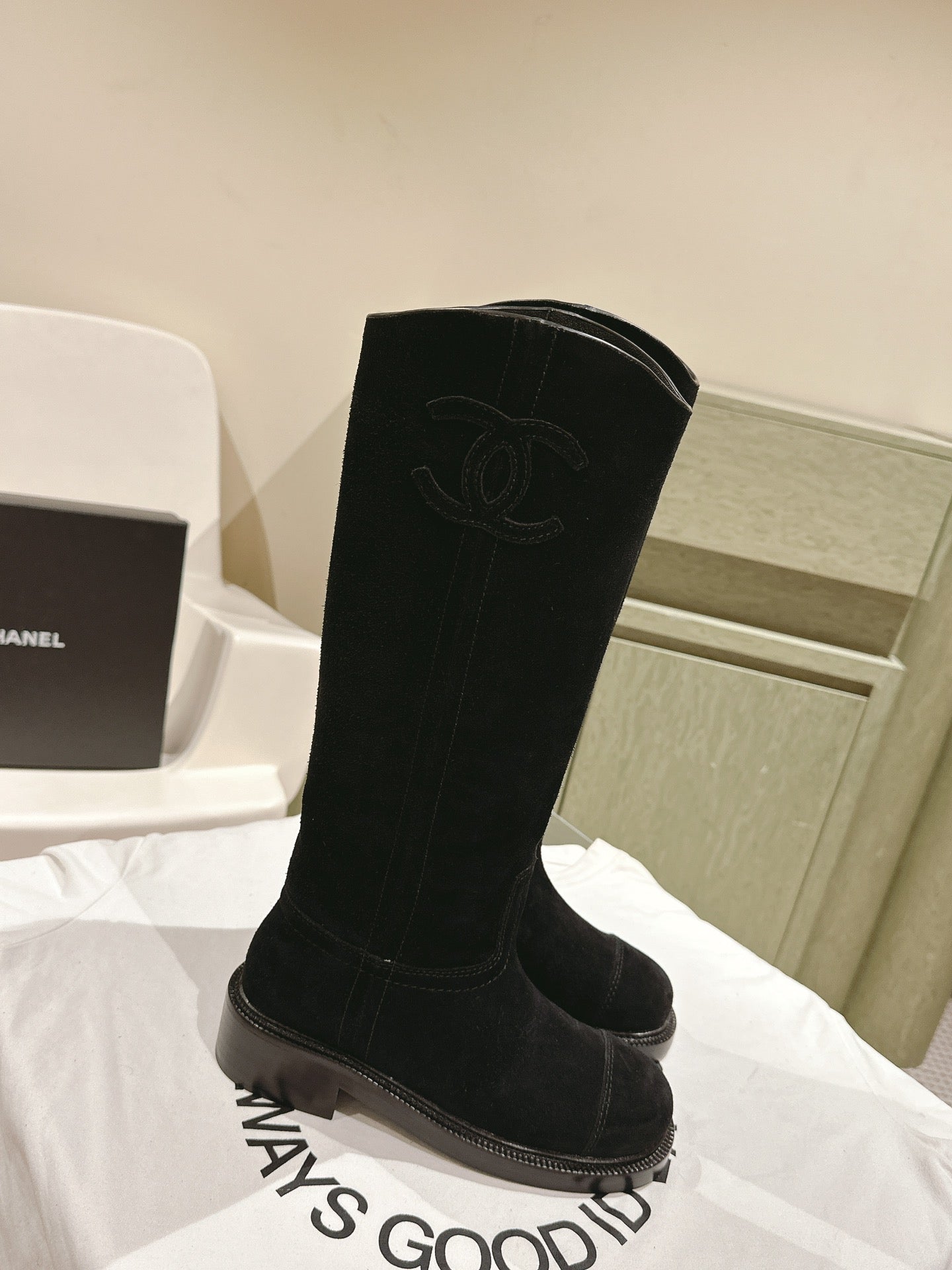 CC HIGH BOOTS BLACK SUEDE CALFSKIN - 35
