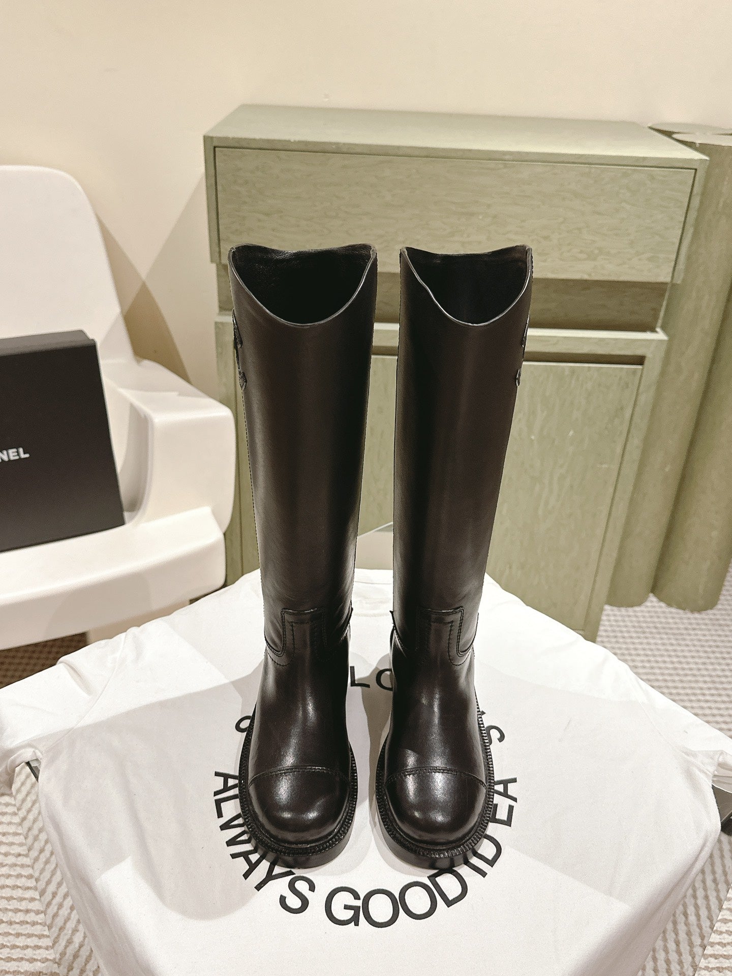 CC HIGH BOOTS BLACK CALFSKIN - 35