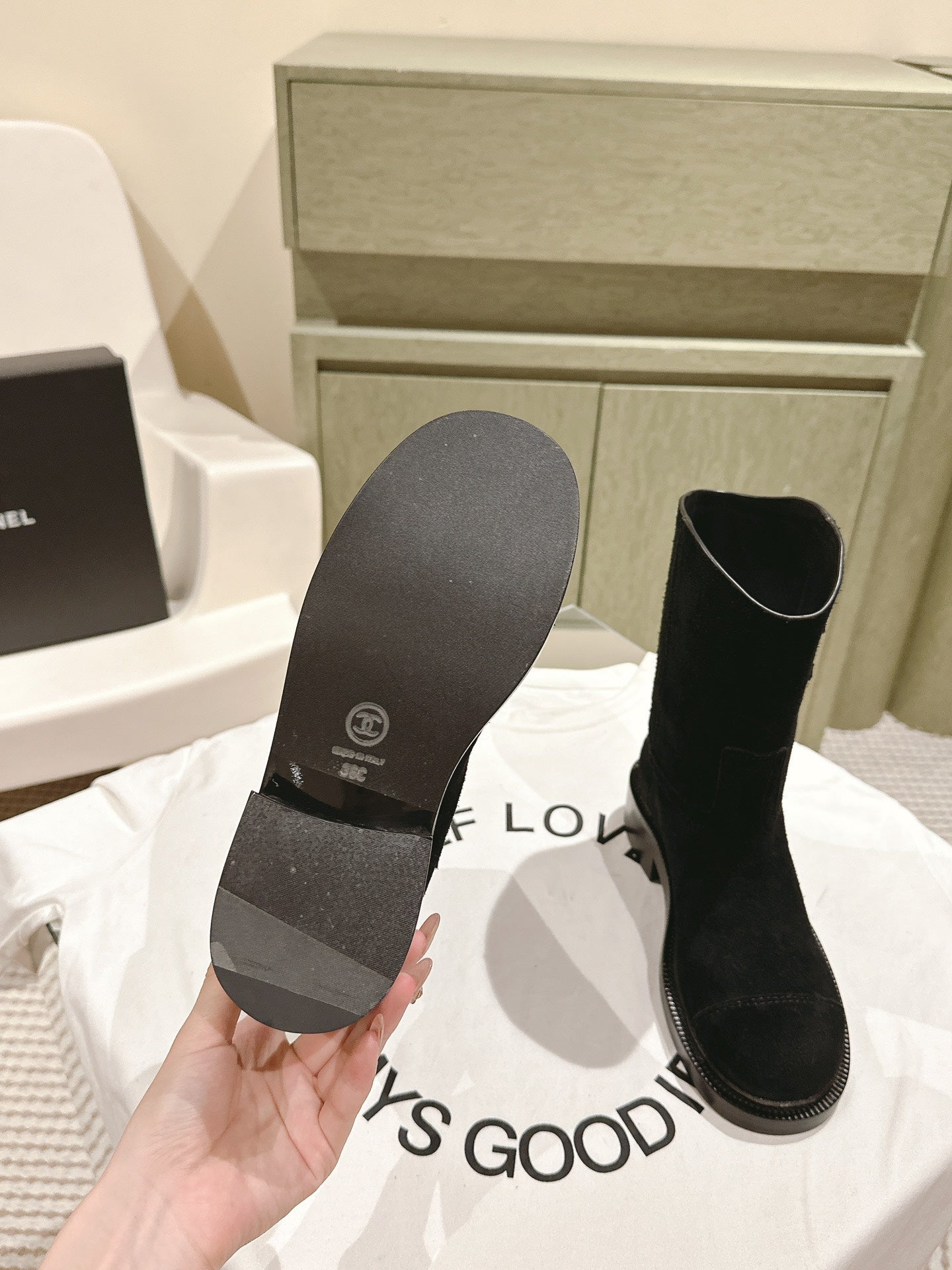 CC SHORT BOOTS BLACK SUEDE CALFSKIN - 35