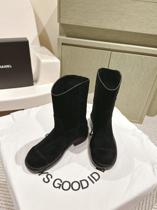 CC SHORT BOOTS BLACK SUEDE CALFSKIN - 35