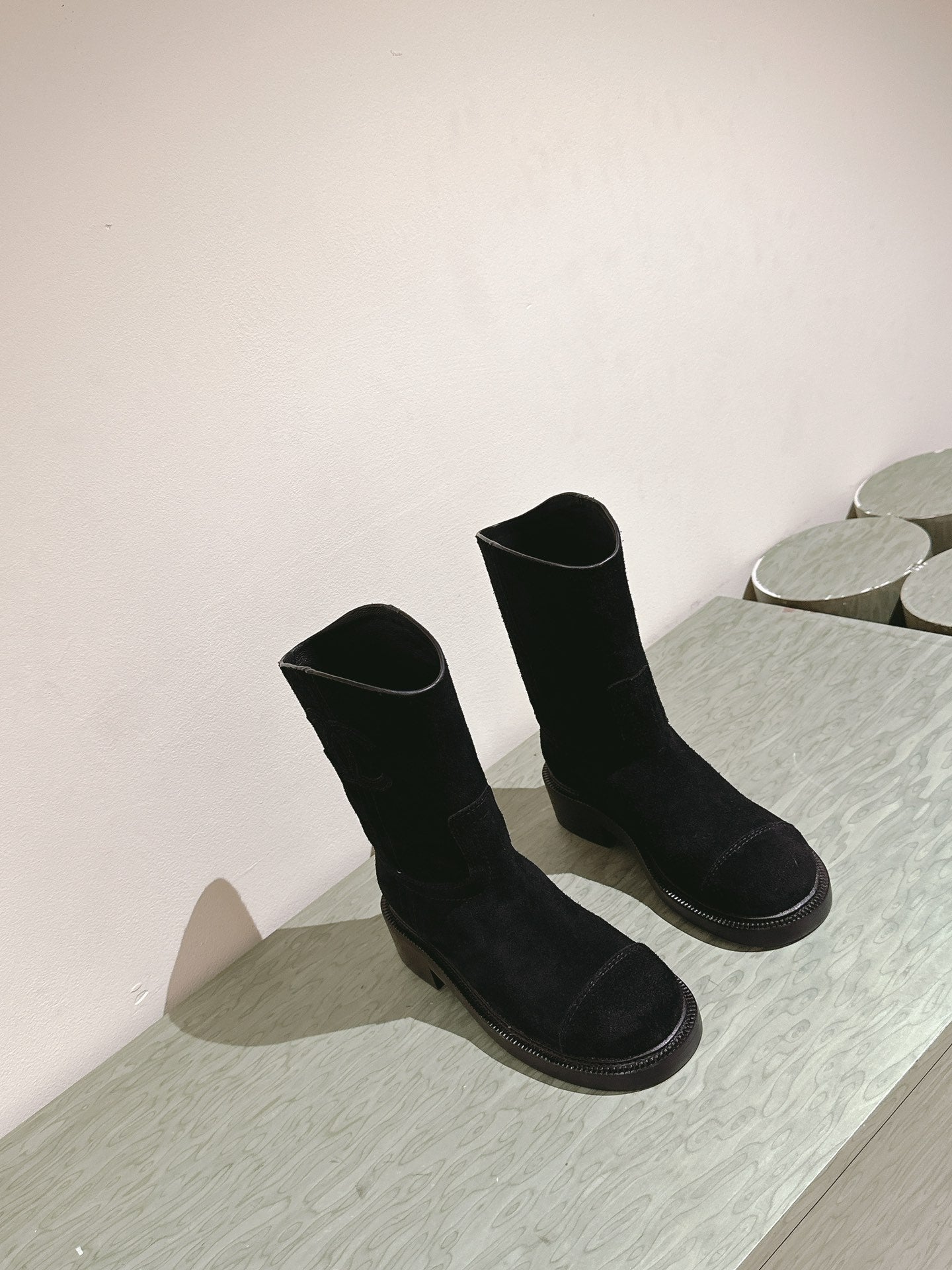 CC SHORT BOOTS BLACK SUEDE CALFSKIN - 35