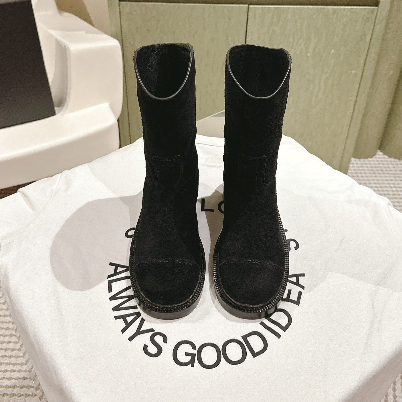 CC SHORT BOOTS BLACK SUEDE CALFSKIN - 35