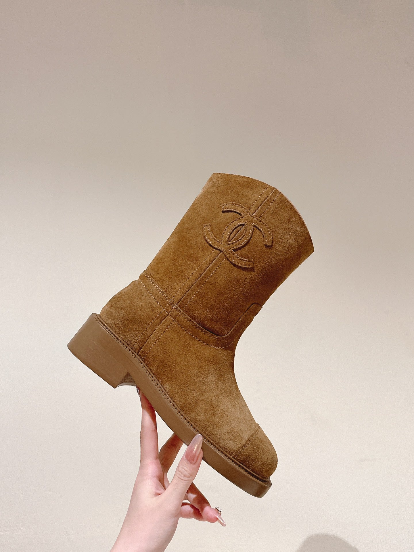 CC SHORT BOOTS PEANUT BROWN SUEDE CALFSKIN - 35
