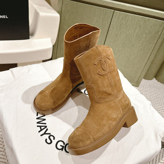 CC SHORT BOOTS PEANUT BROWN SUEDE CALFSKIN - 35